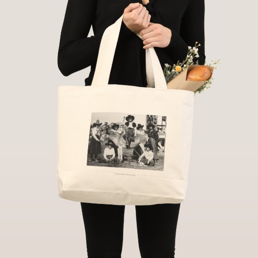 Zeven rodeo cowemmeisjes die met een ezel poseren grote tote bag (Voorkant (product))