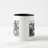 Zeven rodeo cowemmeisjes die met een ezel poseren mok (Midden)