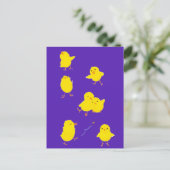 Zeven Schattigee Baby Chicks Briefkaart (Paarse) (Staand voorkant)
