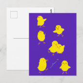 Zeven Schattigee Baby Chicks Briefkaart (Paarse) (Voorkant / Achterkant)