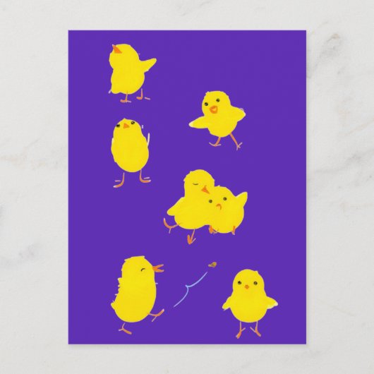 Zeven Schattigee Baby Chicks Briefkaart (Paarse) (Voorkant)