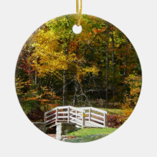 Zeven Springs Fall Bridge I Herfstlandschap Keramisch Ornament