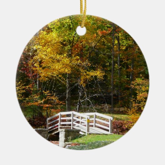 Zeven Springs Fall Bridge I Herfstlandschap Keramisch Ornament (Voorkant)