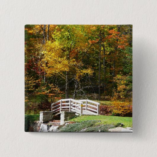 Zeven Springs Fall Bridge I Herfstlandschap Vierkante Button 5,1 Cm (Voorkant)