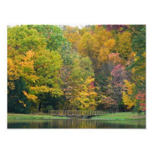 Zeven Springs Fall Bridge II Herfstlandschap Foto Afdruk