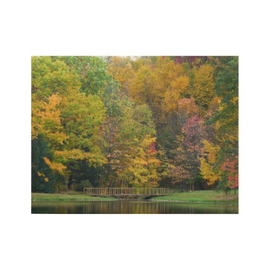 Zeven Springs Fall Bridge II Herfstlandschap Houten Poster (Voorkant)