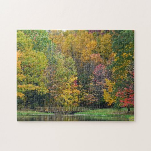 Zeven Springs Fall Bridge II Herfstlandschap Legpuzzel (Horizontaal)
