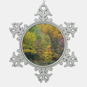 Zeven Springs Fall Bridge II Herfstlandschap Tin Sneeuwvlok Ornament
