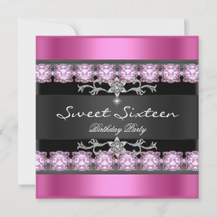 Zeven Sweet Sixteen 16 Feest Roze Zwart Zilver Wit Kaart