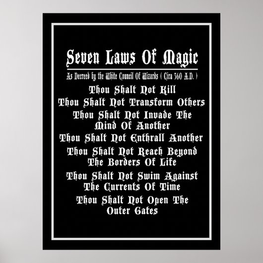Zeven wetten van magie zwart en wit poster (Voorkant)