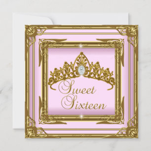Zeven Zestien 16 Roze Tiara Goud Glitter Kaart