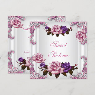 Zeven Zestien 16 Verjaardagsfeest Witte Roze Rozen Kaart