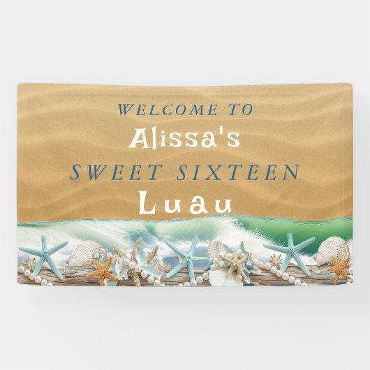 Zeven Zomer Schelpen Zeesterren Parels Luau Spandoek (Horizontaal)