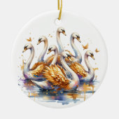 Zeven zwanen a-zwemmen | Twaalf dagen Kerst Keramisch Ornament (Voorkant)