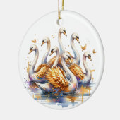 Zeven zwanen a-zwemmen | Twaalf dagen Kerst Keramisch Ornament (Links)