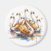 Zeven zwanen a-zwemmen | Twaalf dagen Kerst Magneet (Voorkant)