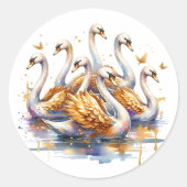 Zeven zwanen a-zwemmen | Twaalf dagen Kerst Ronde Sticker (Voorkant)