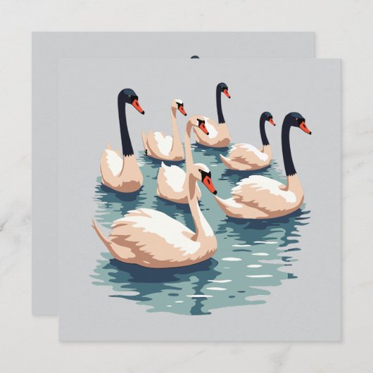 Zeven zwanen Een zwemmen cut-out stencil-stijl 1 Kaart (Voorkant / Achterkant)