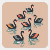 Zeven zwanen Een zwemmen cut-out stencil-stijl 3 Vierkante Sticker (Voorkant)