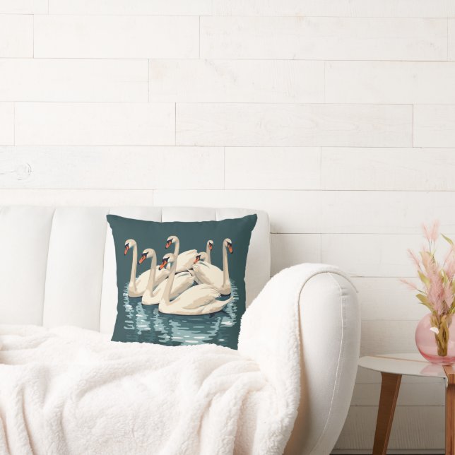 Zeven zwanen Een zwemmen cut-out stencil-stijl 4 Kussen (Bank)