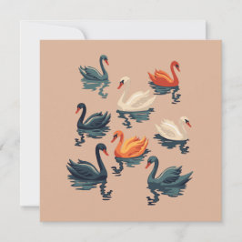 Zeven zwanen Een zwemmen cut-out stencil-stijl 5 Feestdagenkaart