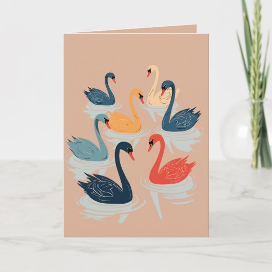 Zeven zwanen Een zwemmen cut-out stencil-stijl 7 Feestdagen Kaart (Voorkant)