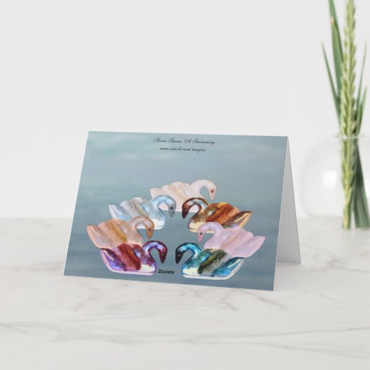 Zeven zwanen een zwemmende Kaart (Achterkant)