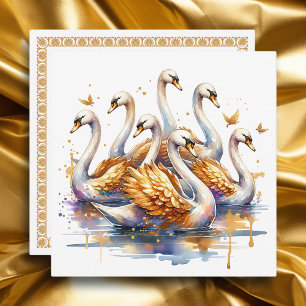 Zeven zwanen zwemmen Twaalf dagen van Kerstmis Feestdagenkaart
