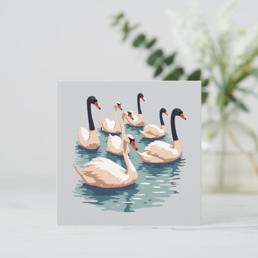 Zeven zwanen zwemmend uitsnede sjabloon-stijl 1 kaart (Staand voorkant)