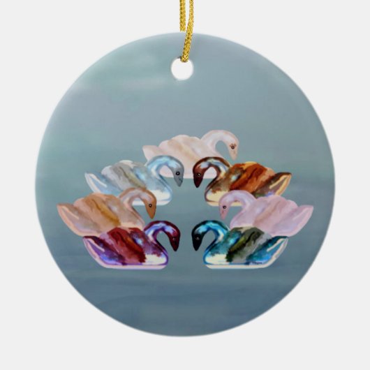 Zeven zwemmen een zwemversiering keramisch ornament (Voorkant)