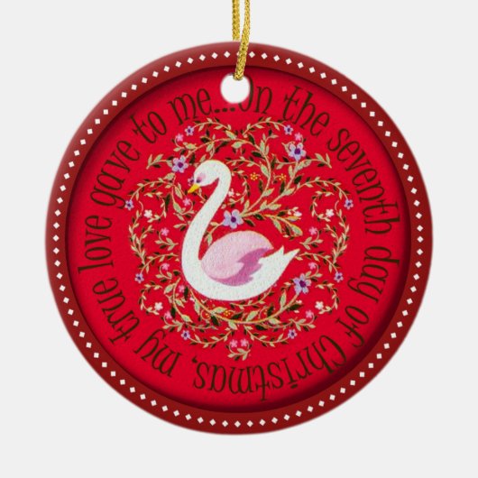 Zeven zwemzwanen keramisch ornament (Voorkant)