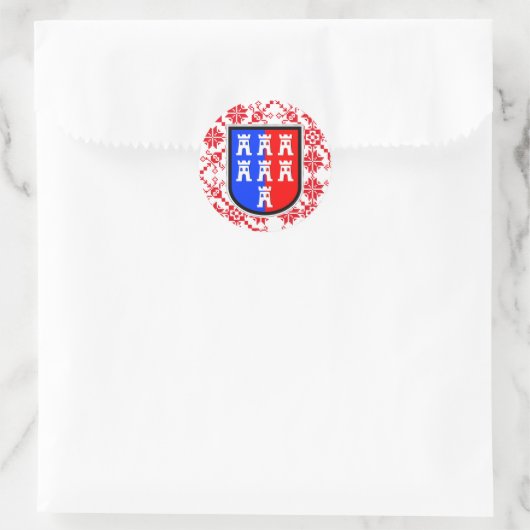 Zevenburgen op rode basis ronde sticker (Tas)