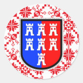 Zevenburgen op rode basis ronde sticker (Voorkant)