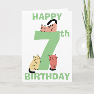 Zevende (7e) verjaardag Doodle Katten Aangepast Be Kaart