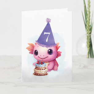 Zevende 7e Verjaardag Schattige Roze Axolotl Kaart