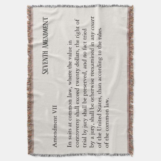 Zevende Amendement Grondwet Bill of Rights Deken (Voorkant Verticaal)