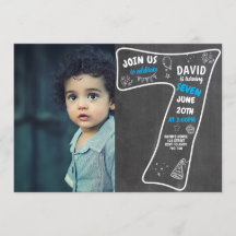 Zevende geboortecyalkbord voor jongen met foto-bla