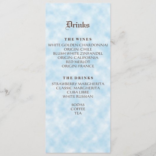 Zevende Hemel - de Kaart van het Menu (Achterkant)