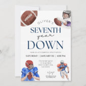 Zevende jaar down football thema jongen 7e verjaar kaart (Voorkant)