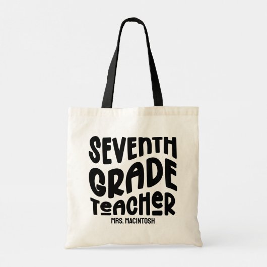 Zevende klas leraar zwart aangepaste tekst tote bag (Achterkant)
