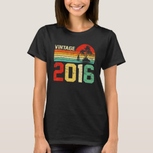 Zevende  verjaardag 2016 Retro Boy Girl 7 jaar T-shirt