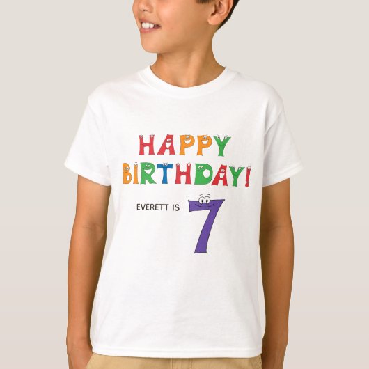 Zevende verjaardag Colorful Alphabet met naam Kind T-shirt (Voorkant)