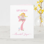 Zevende verjaardag fee schattig roze gepersonalise kaart (Gele Bloem)