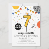 Zevende verjaardag kaars krabbel uitnodiging (Voorkant)