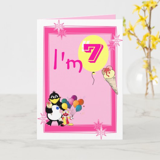 Zevende verjaardag kaart (Gele Bloem)