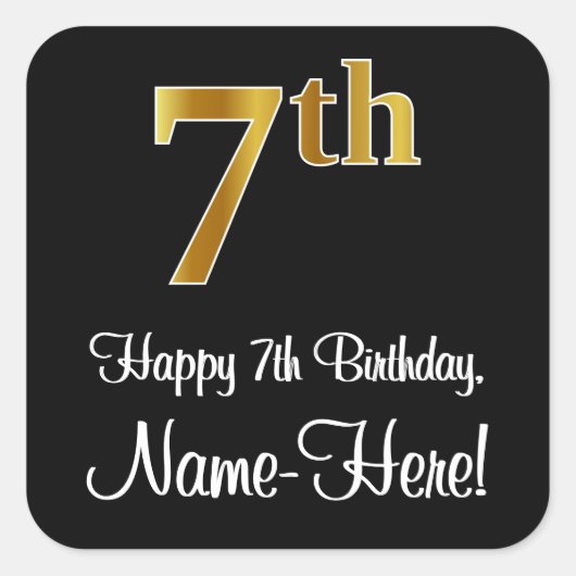 Zevende verjaardag - Levendige luxe Faux Gold-look Vierkante Sticker (Voorkant)