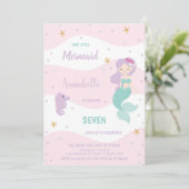 Zevende verjaardag Mermaid Uitnodiging (Staand voorkant)
