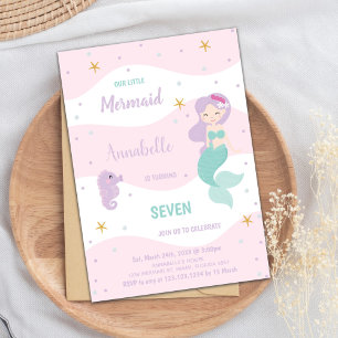 Zevende verjaardag Mermaid Uitnodiging