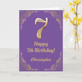 Zevende verjaardag Paars en goudglitter Lijst Kaart (Gele Bloem)