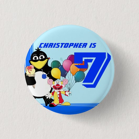 Zevende verjaardag ronde button 3,2 cm (Voorkant)